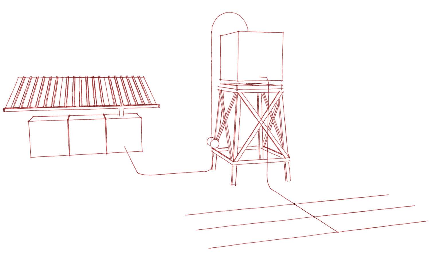 Tour à eau, arrosage automatique par gravité